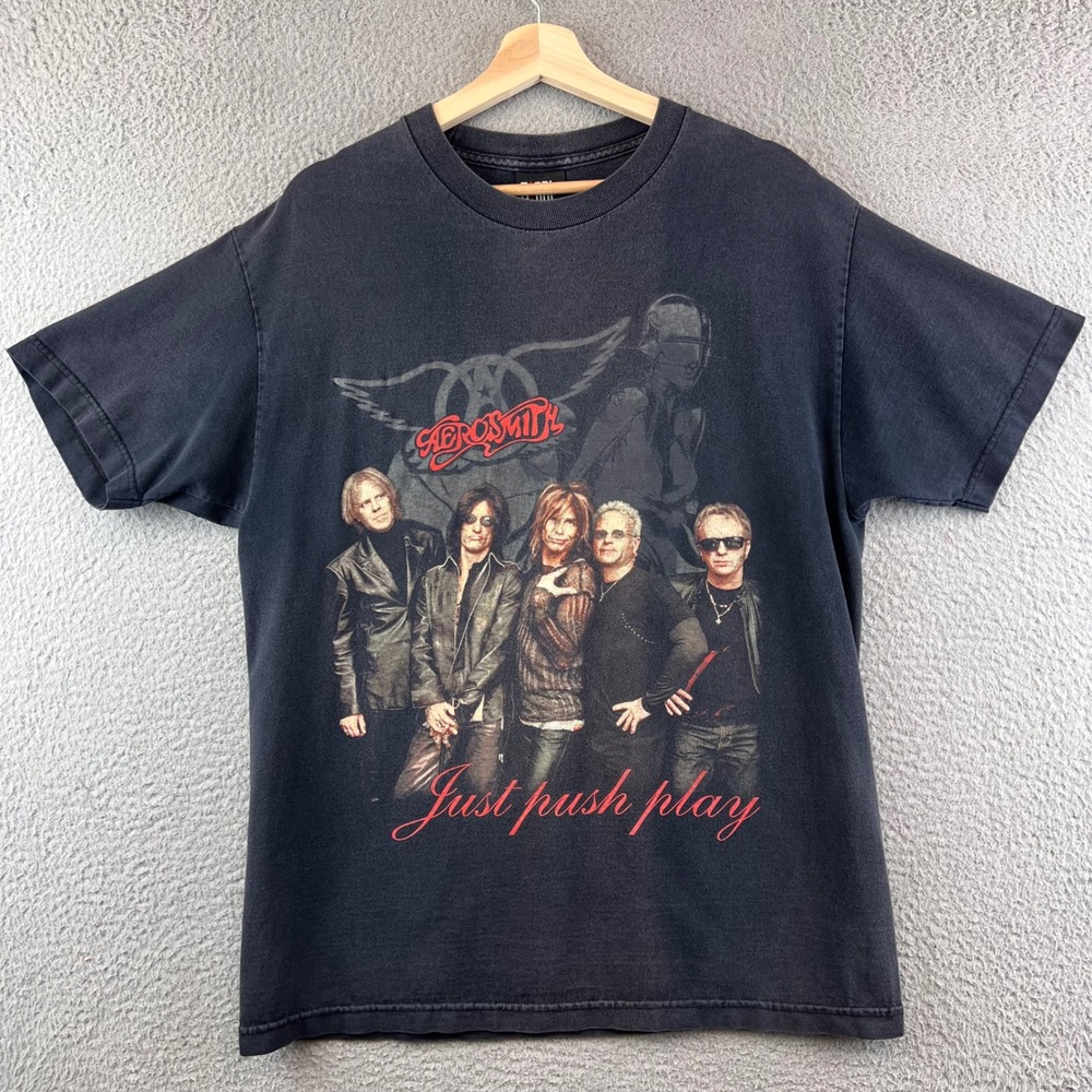 Vintage Aerosmith Just Push Play World Tour 2001 Graphic T-Shirt Mens Large